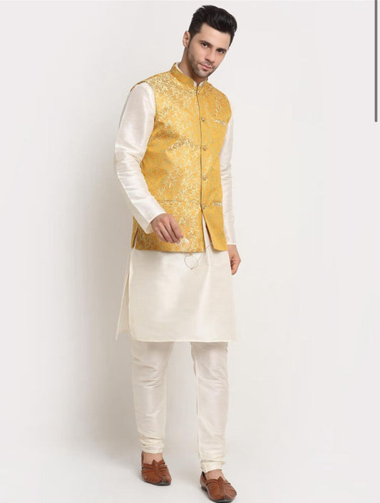 Jacquard Woven Design Nehru Jacket with kurta and pyjama in Berlin