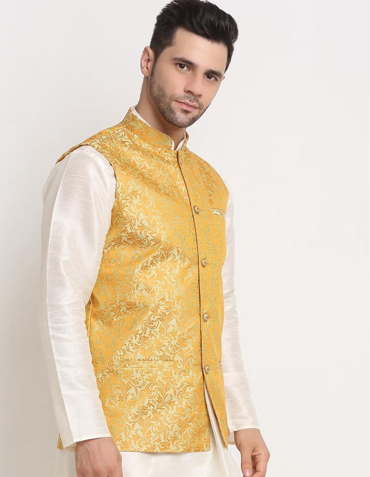 Jacquard Woven Design Nehru Jacket with kurta and pyjama in Berlin