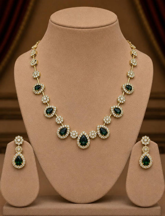 Gold-Tone Plated Green Jewellery Set for Women - Neha Couture Indian Fashion
