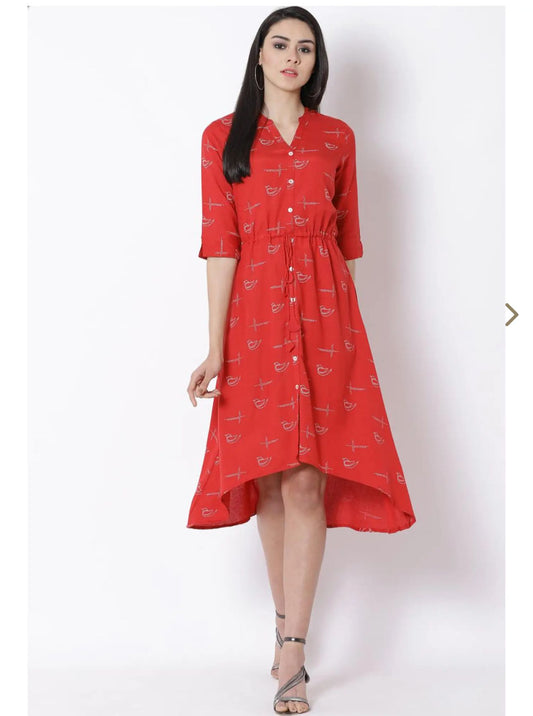 Red Printed Assymetric Kurti in Germany
