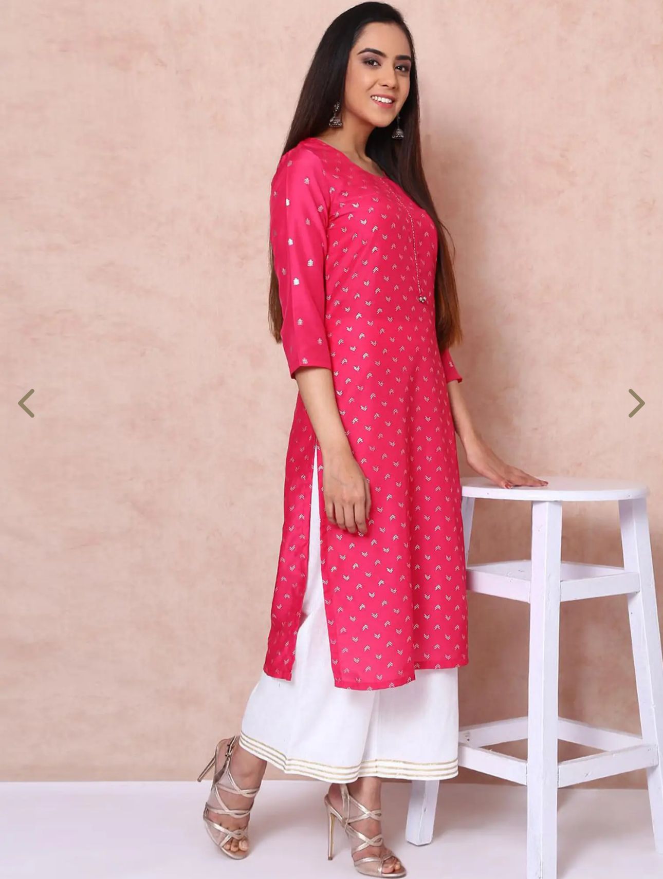 Pink Printed Straight Kurta in Germany