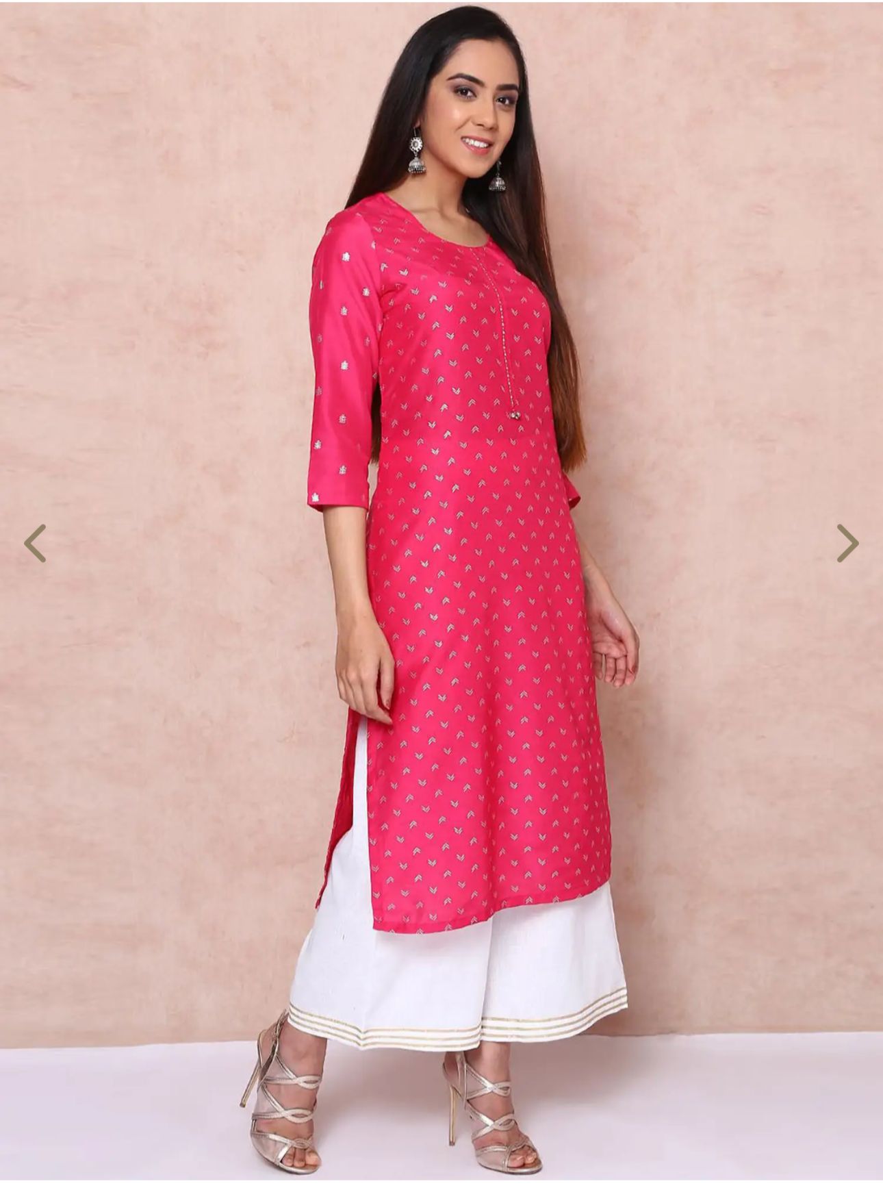 Pink Printed Straight Kurta in Germany