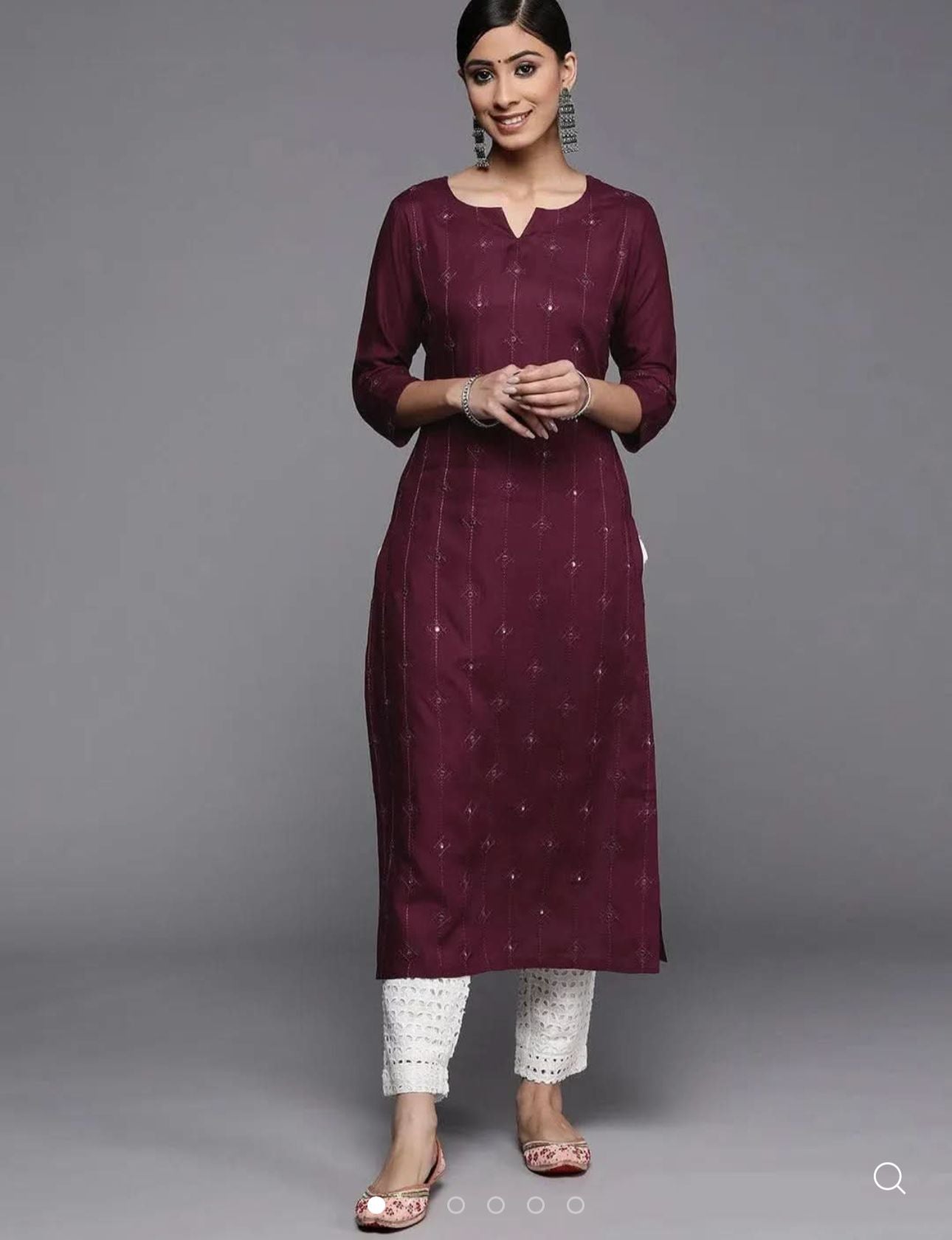 Burgundy Embroidered Rayon Kurta in Berlin