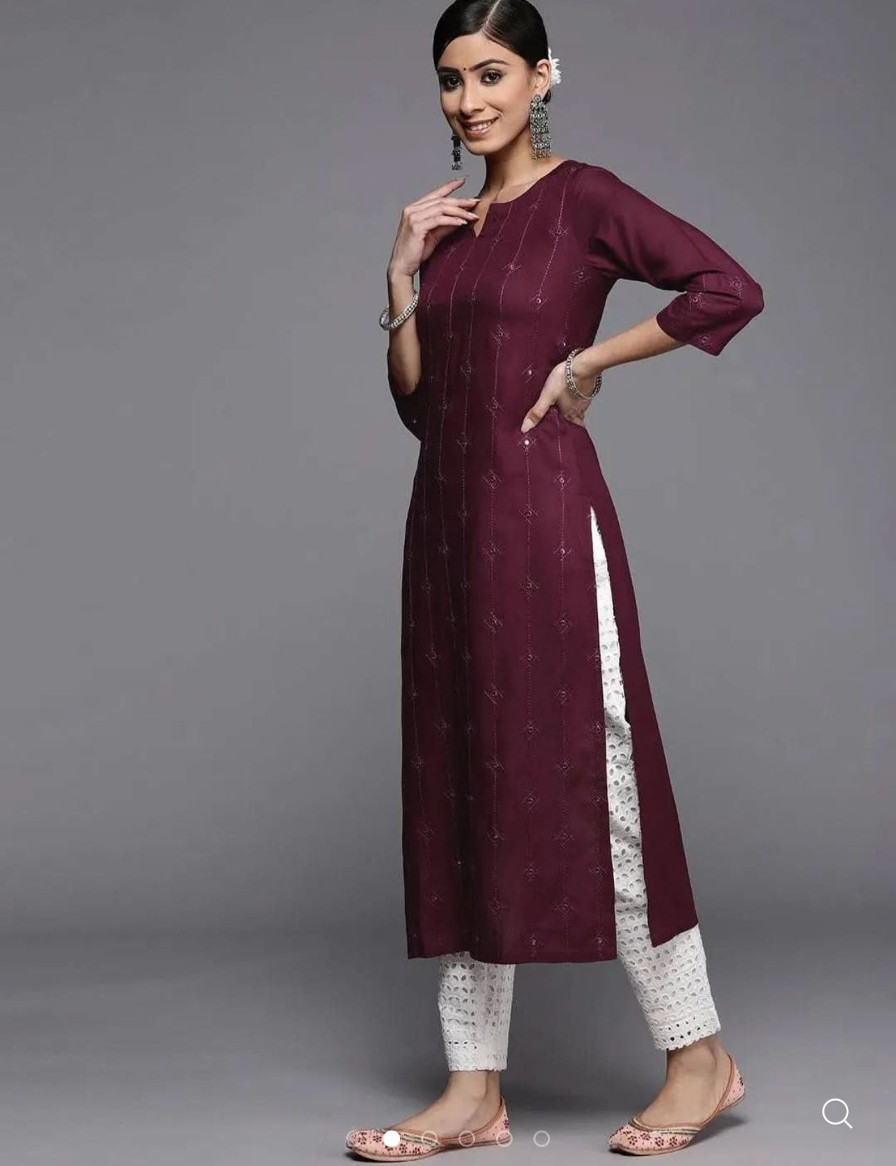 Burgundy Embroidered Rayon Kurta in Berlin