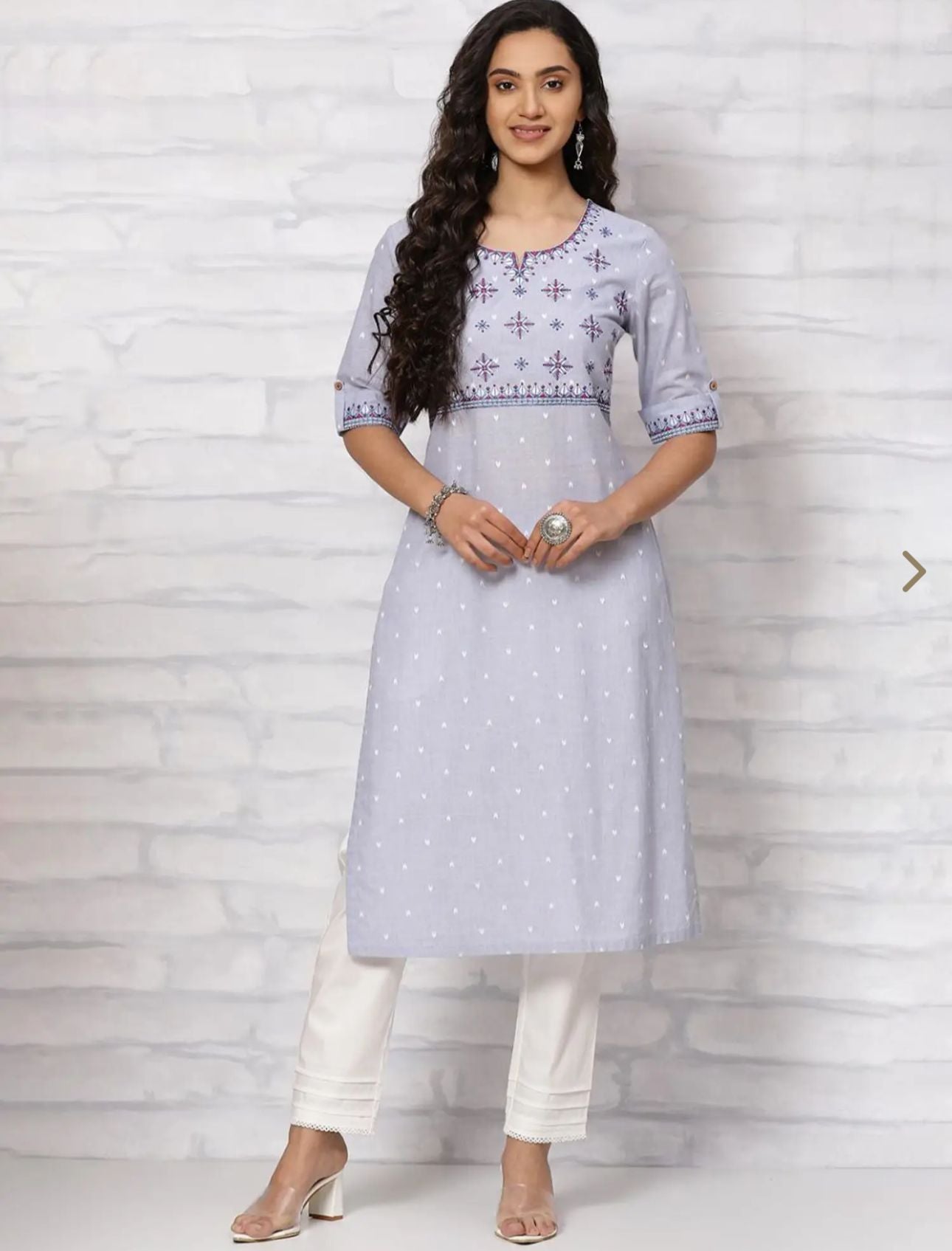 Light Blue Embroidered A-line Kurti in Berlin