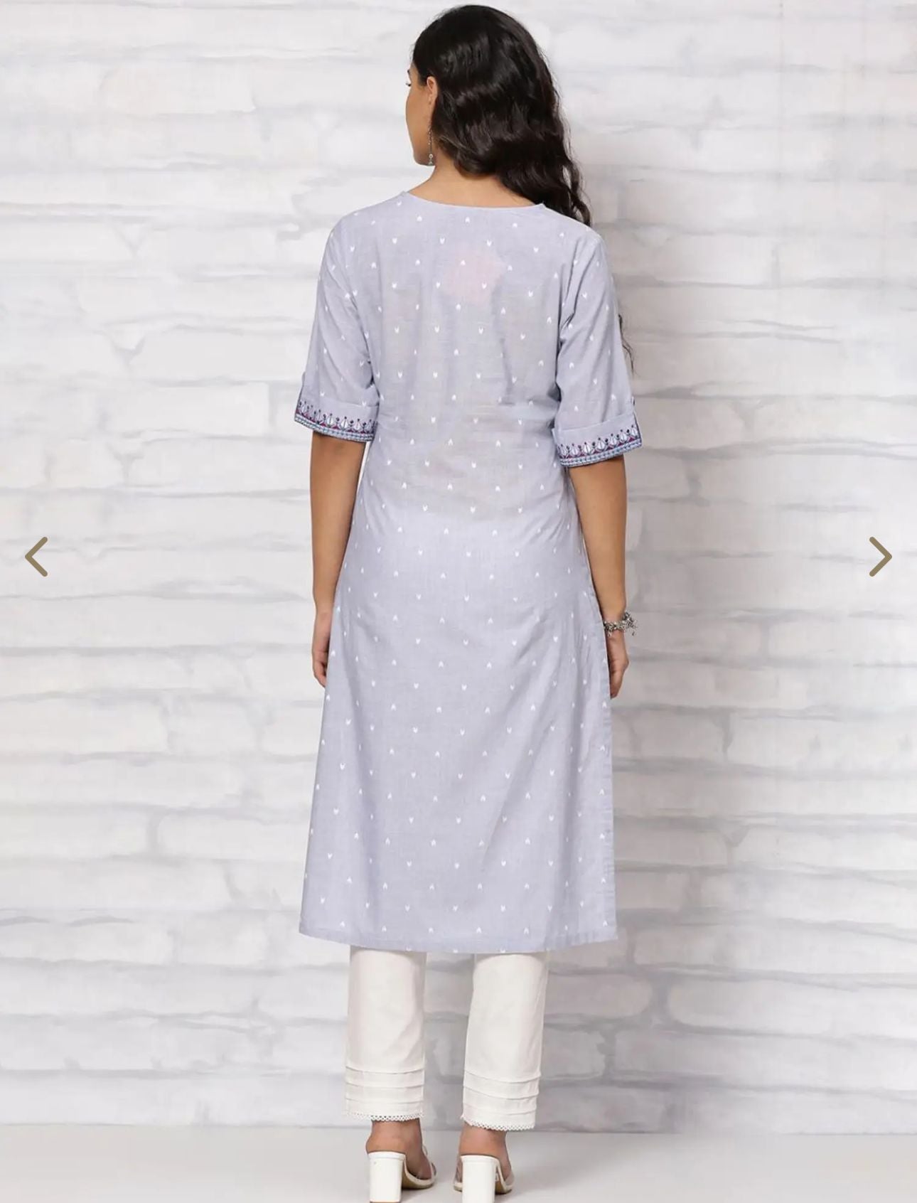 Light Blue Embroidered A-line Kurti in Berlin