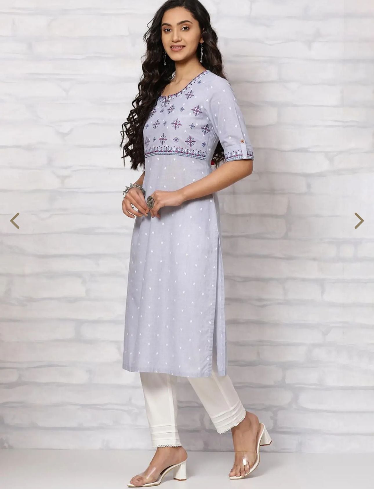 Light Blue Embroidered A-line Kurti in Berlin