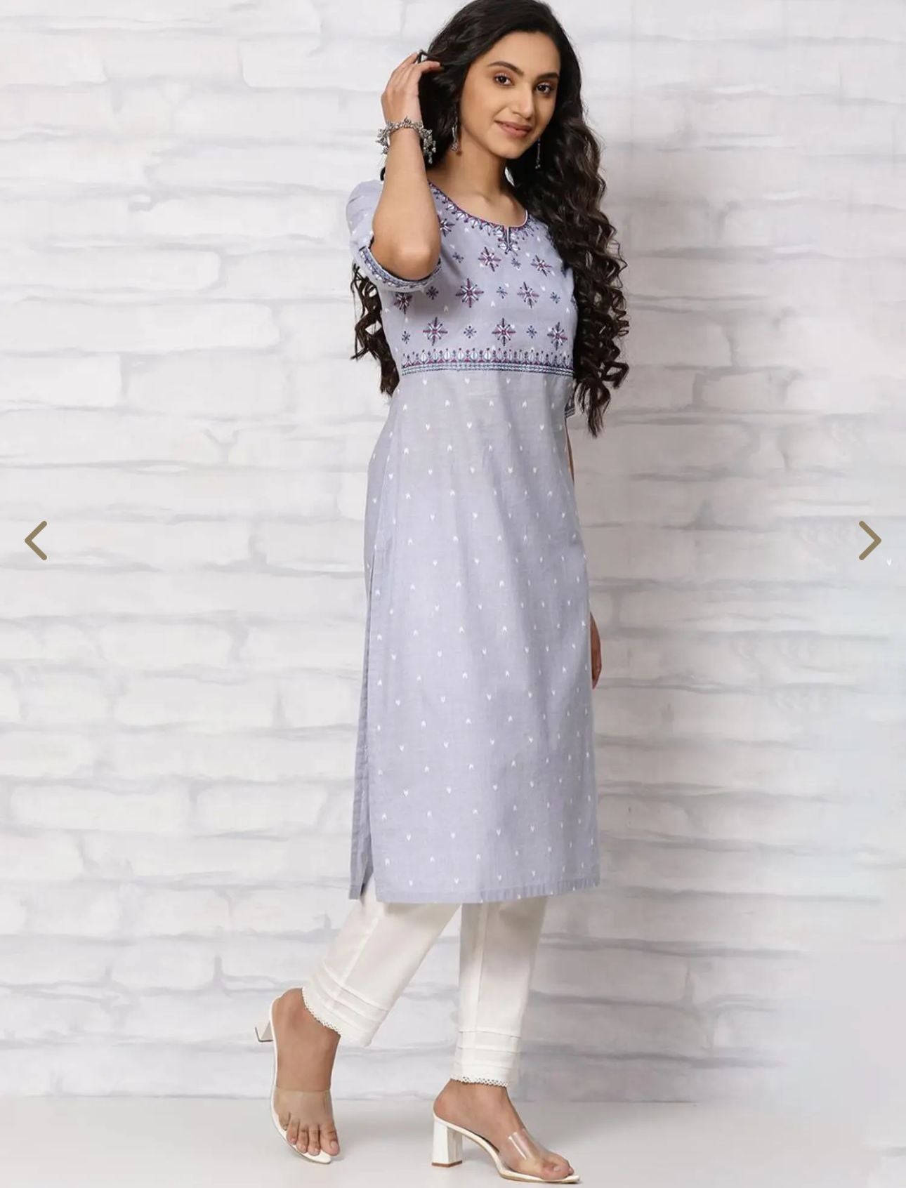 Light Blue Embroidered A-line Kurti in Berlin