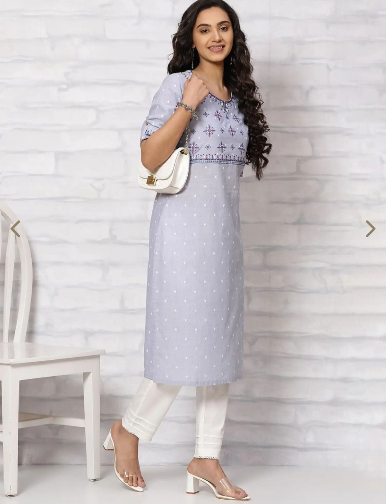 Light Blue Embroidered A-line Kurti in Berlin