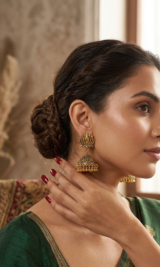 Bollywood Indian Bollywood Meenakari Enamel Lotus Beads Jhumki Designer Jewelry Earrings in Gold Tone for Women in Germany