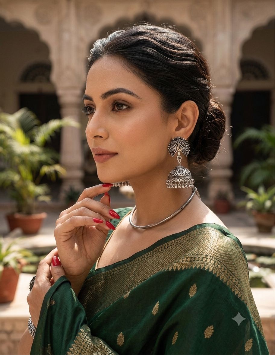 Oxidized Silver Peacock Jhumkas in Berlin