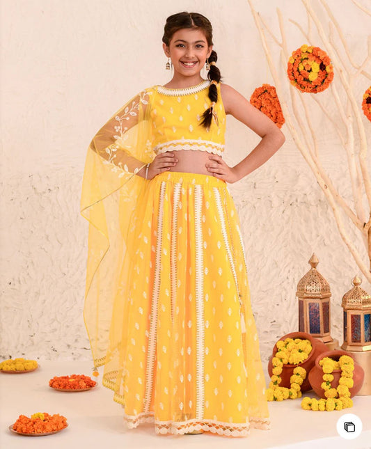 Girls Embroidered Thread Work Net Ready to Wear Lehenga & Blouse With Dupatta in Berlin