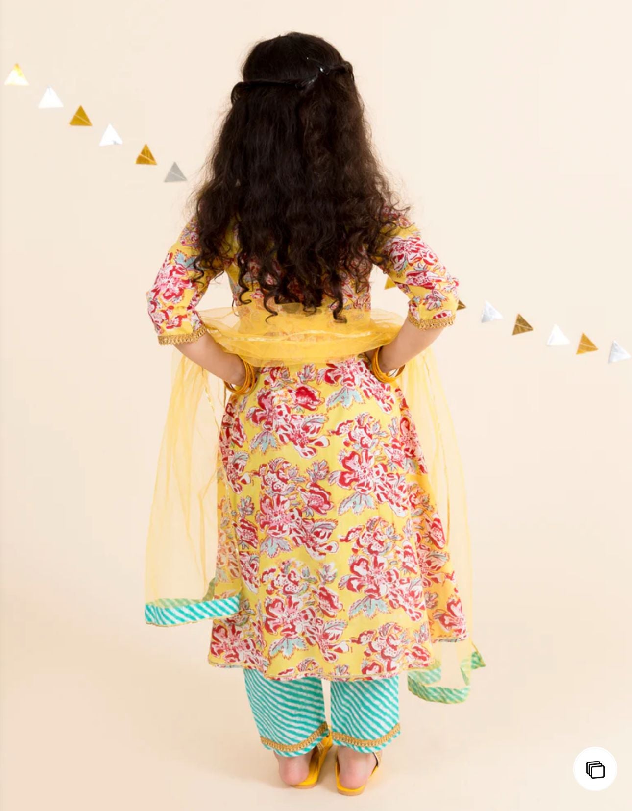 Girls Yellow Floral Print Cotton Angrakha Kurta & Pant With Dupatta in Germany