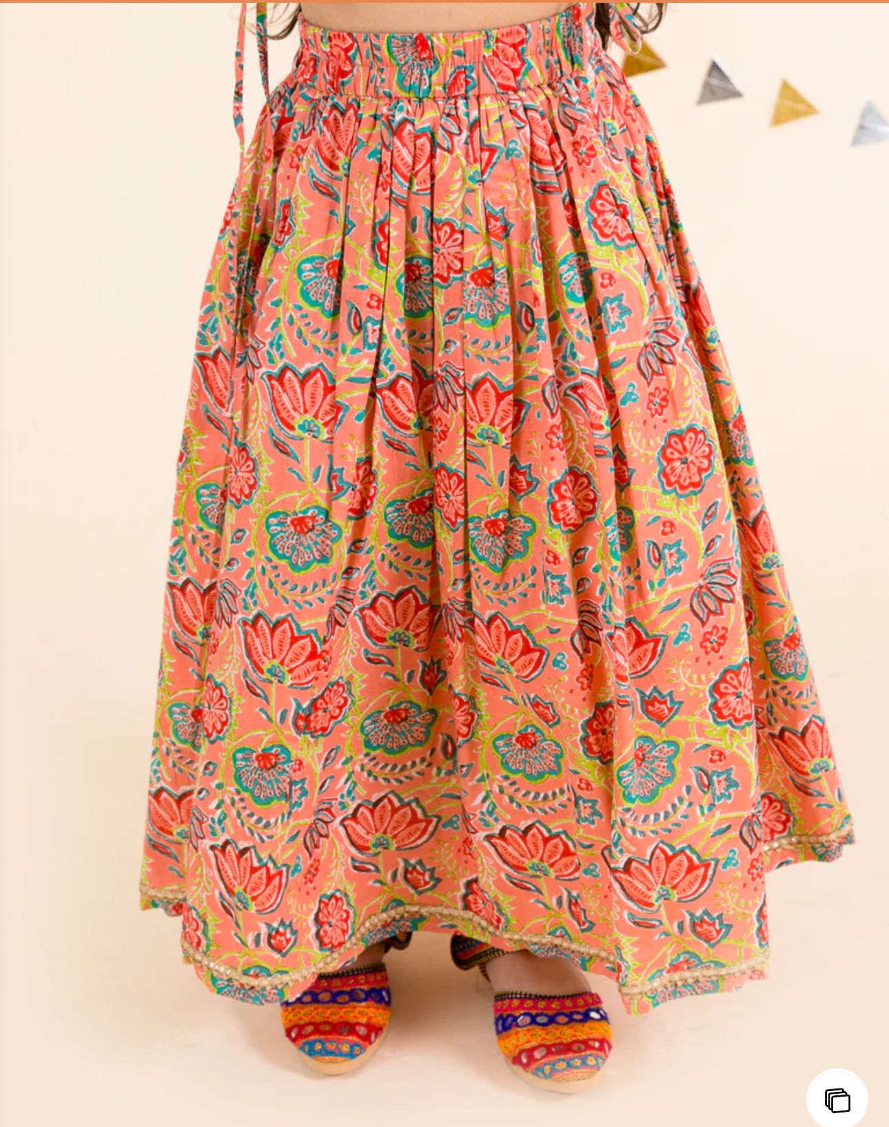 Girls Coral Floral Printed Cotton Flared Lehenga With Choli in Germany