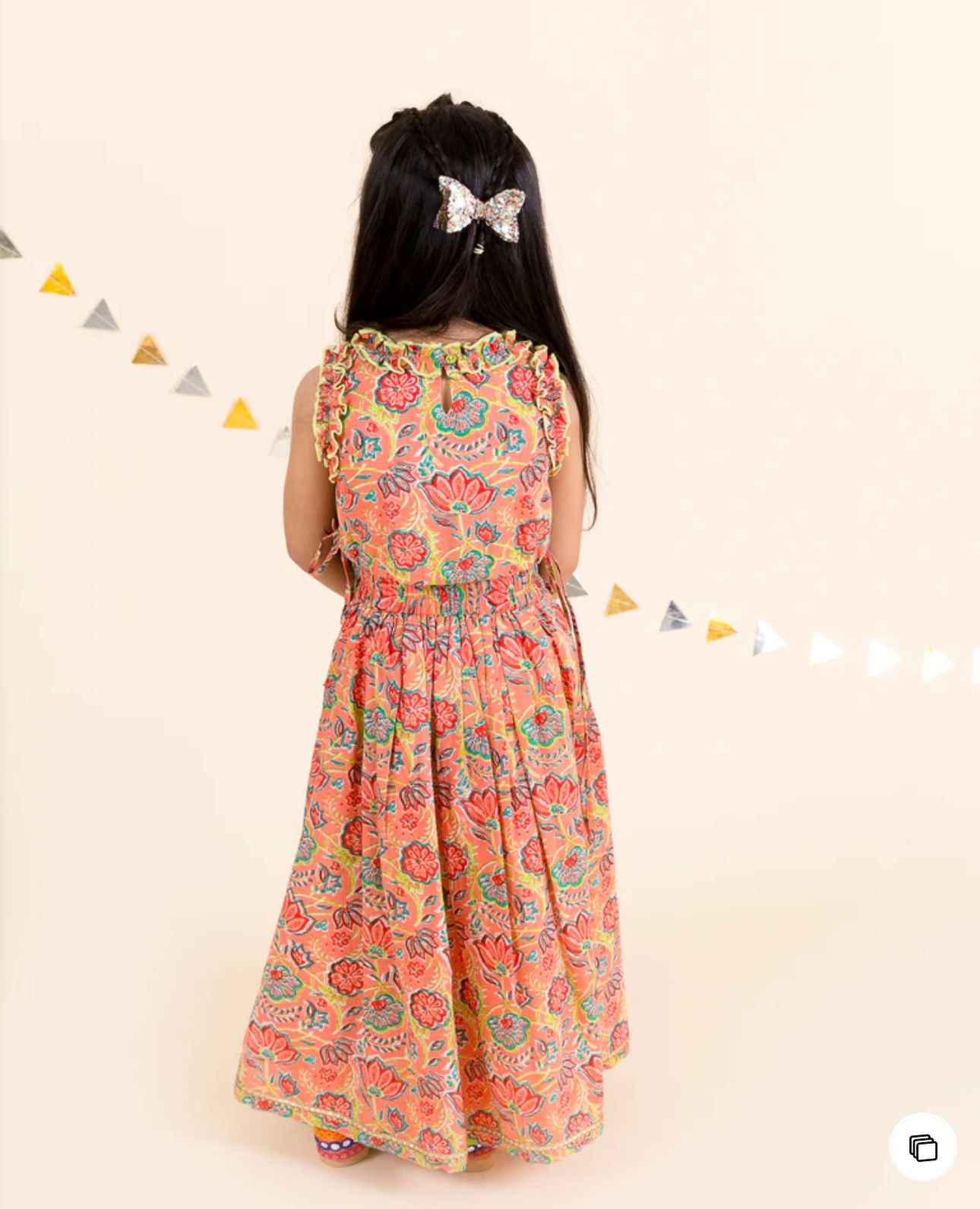 Girls Coral Floral Printed Cotton Flared Lehenga With Choli in Germany