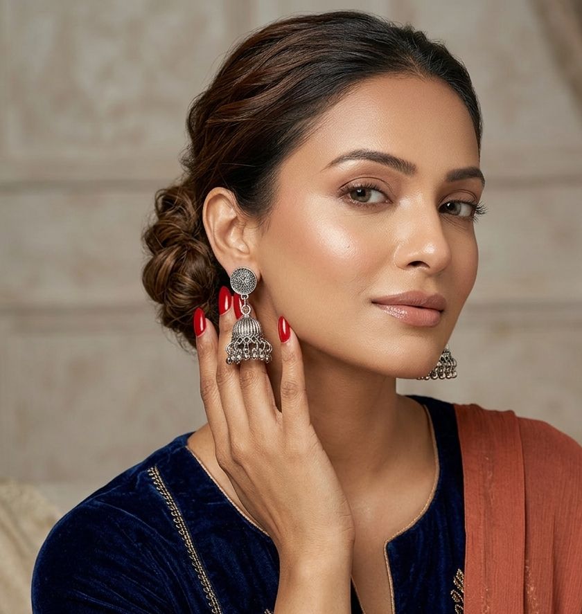 oxidized silver Jhumka earrings in Germany