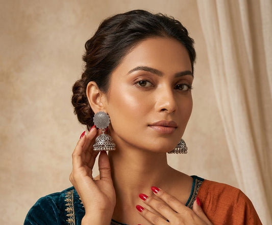 oxidized silver Jhumka earrings in Germany