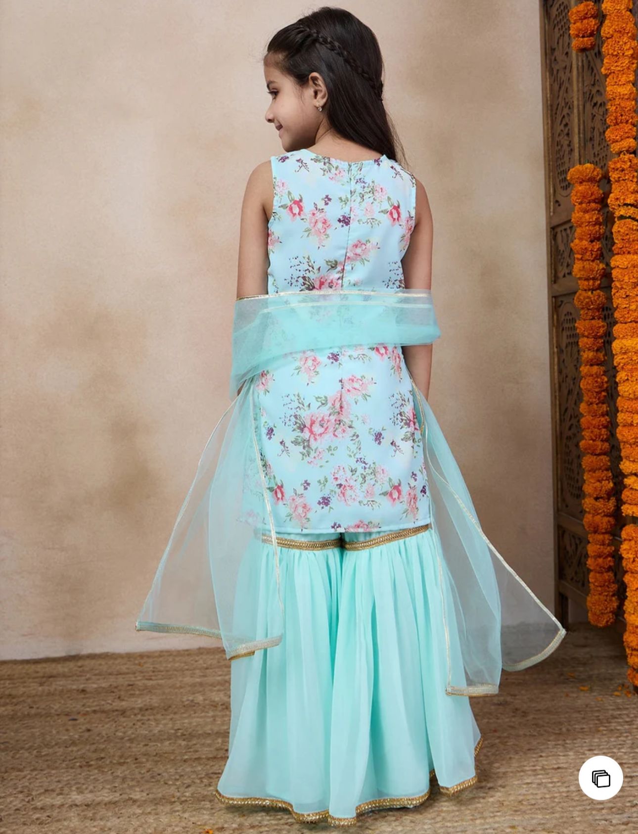 Girls Floral Printed Sleeveless Georgette Straight Kurta With Sharara & Dupatta in Germany