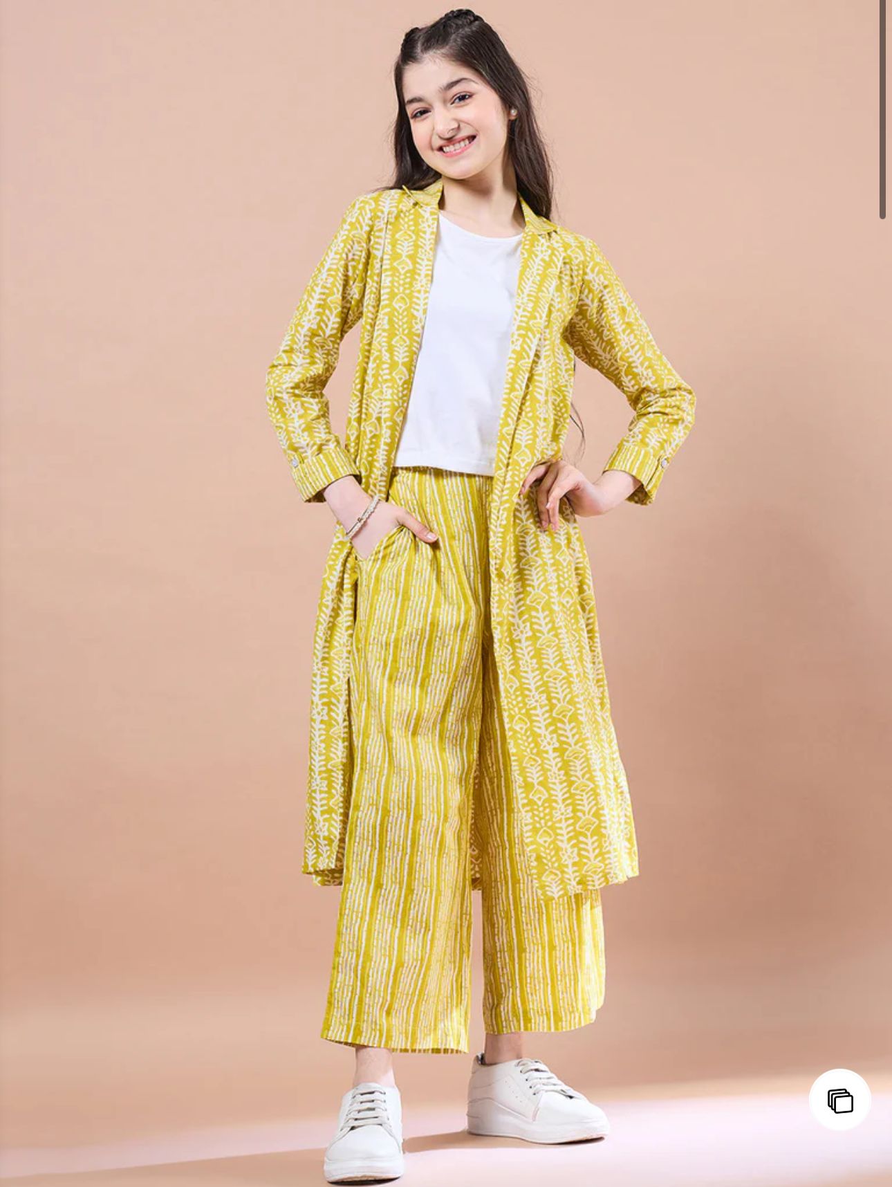 Girls Ethnic Printed Hosiery Straight Fit Top & Pant With Jacket in Germany