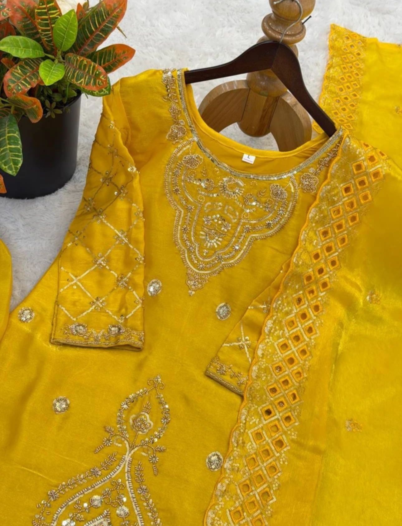 Yellow Women Silk Blend Kurta Palazzo Dupatta Set in Germany