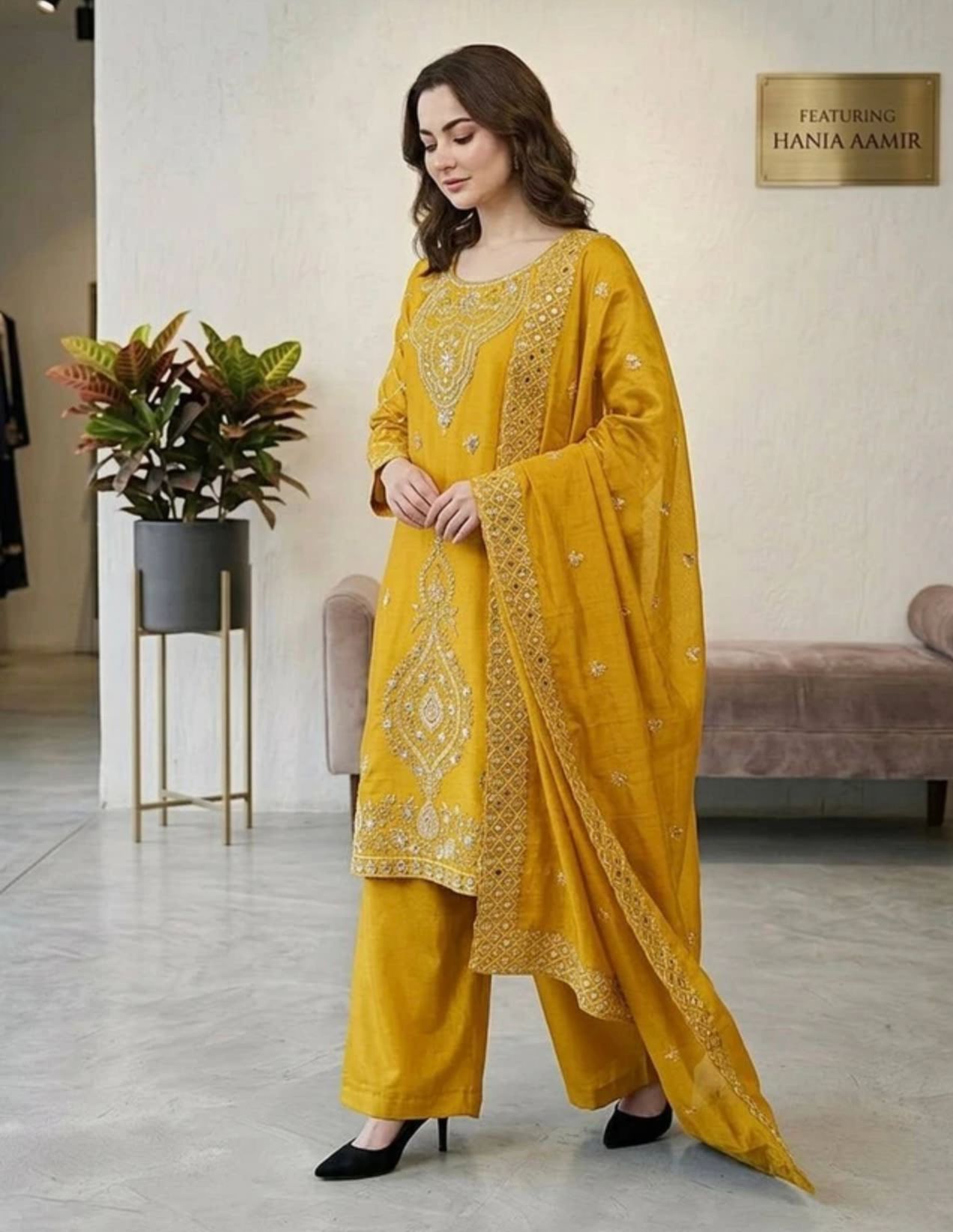 Yellow Women Silk Blend Kurta Palazzo Dupatta Set in Germany