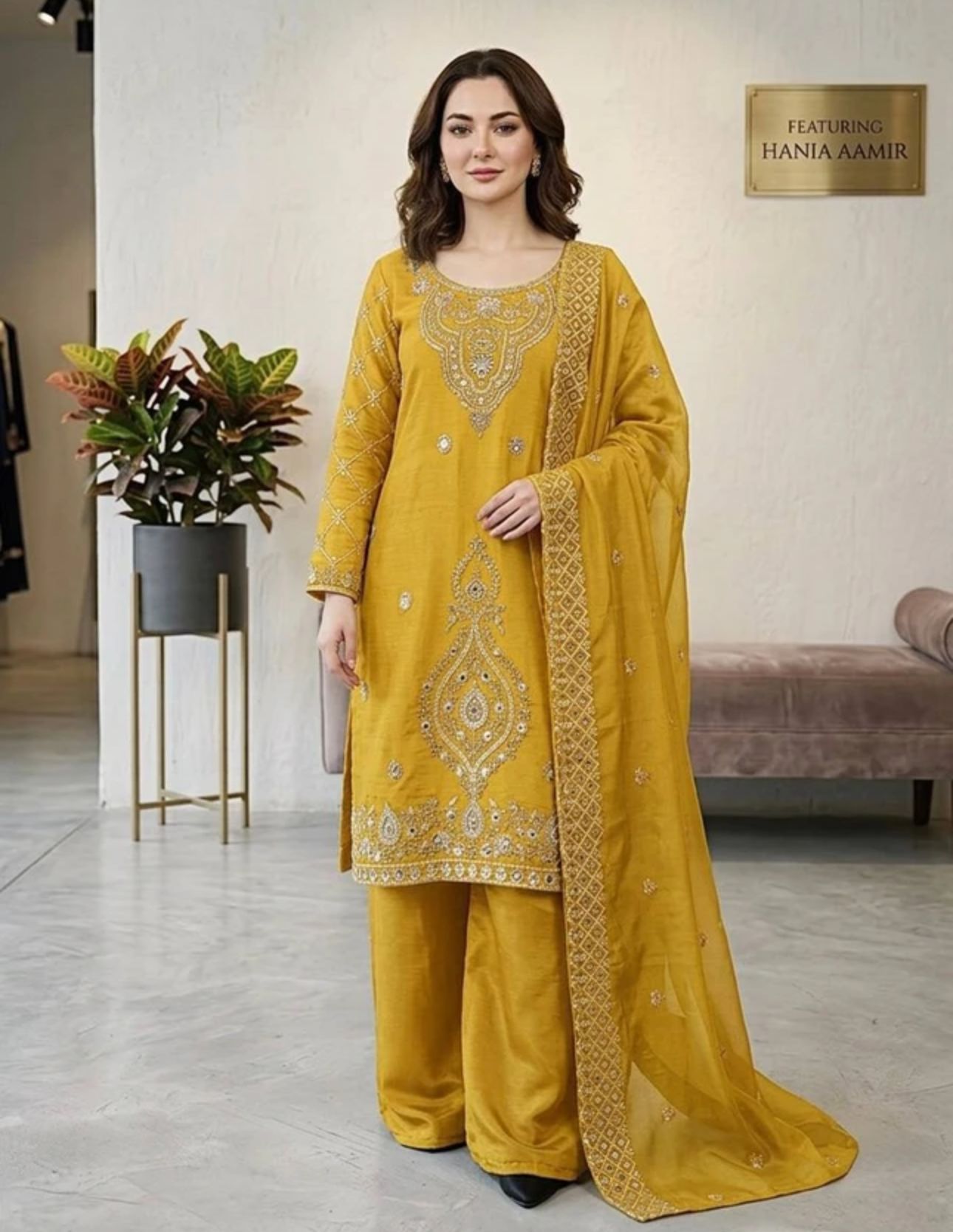 Yellow Women Silk Blend Kurta Palazzo Dupatta Set in Germany