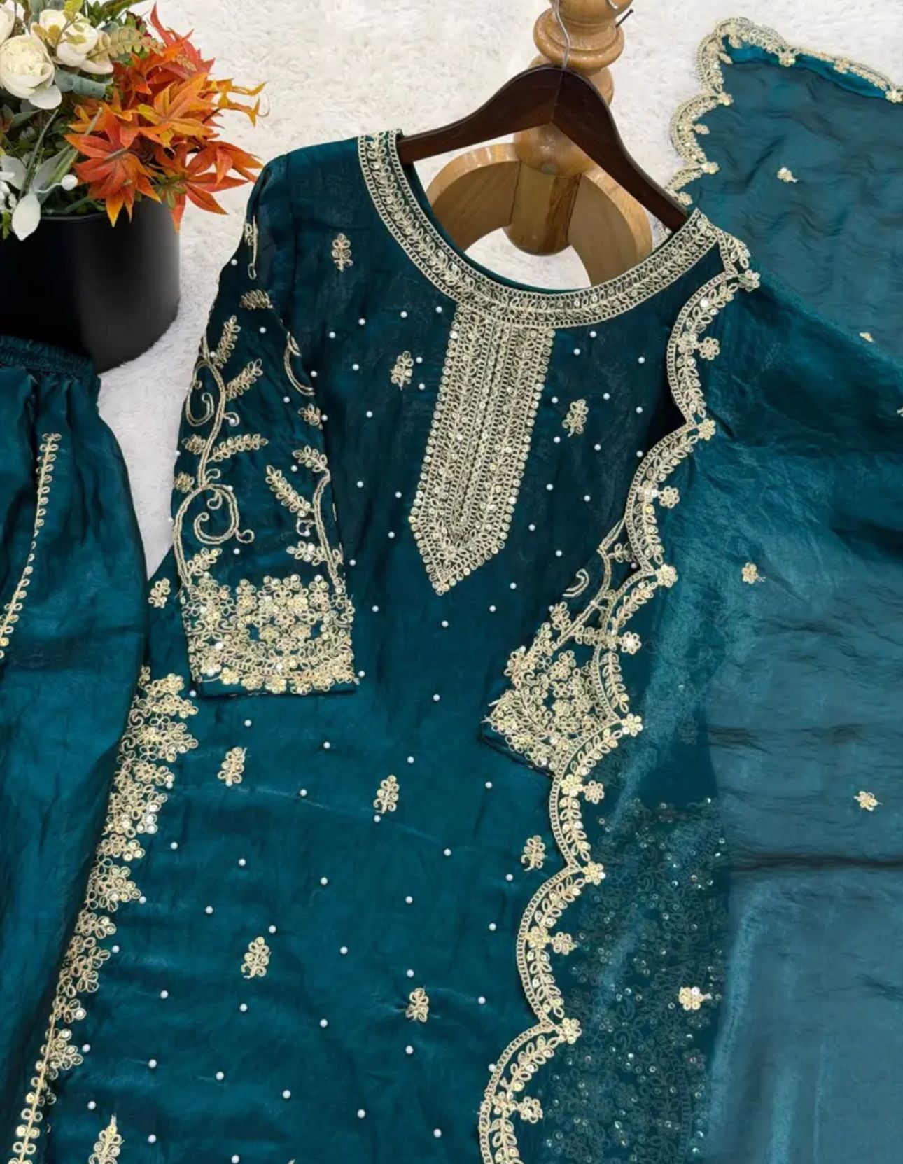 Latest Teal Blue Designer Silk Palazzo Suit for Women Party Wear In Germany