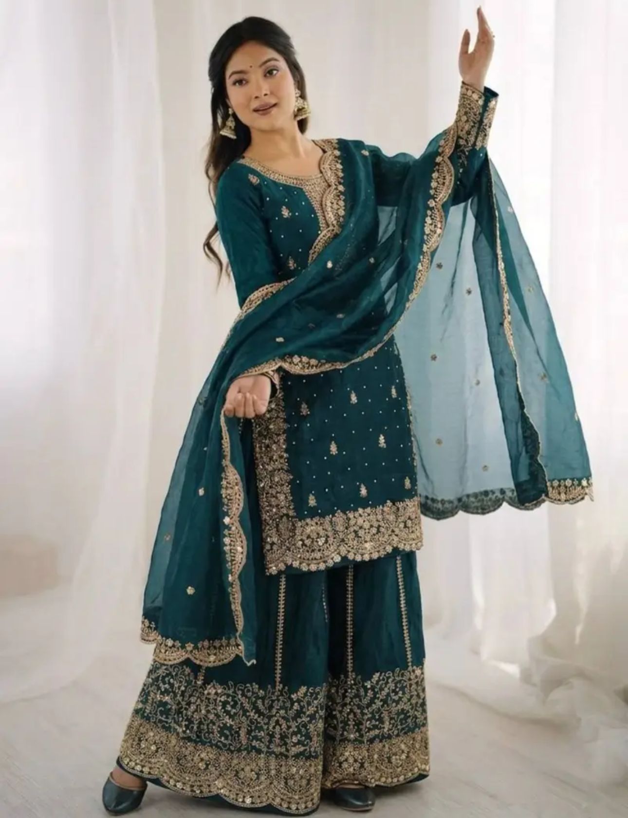 Latest Teal Blue Designer Silk Palazzo Suit for Women Party Wear In Germany