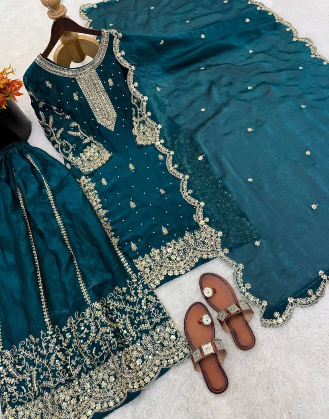 Latest Teal Blue Designer Silk Palazzo Suit for Women Party Wear In Germany