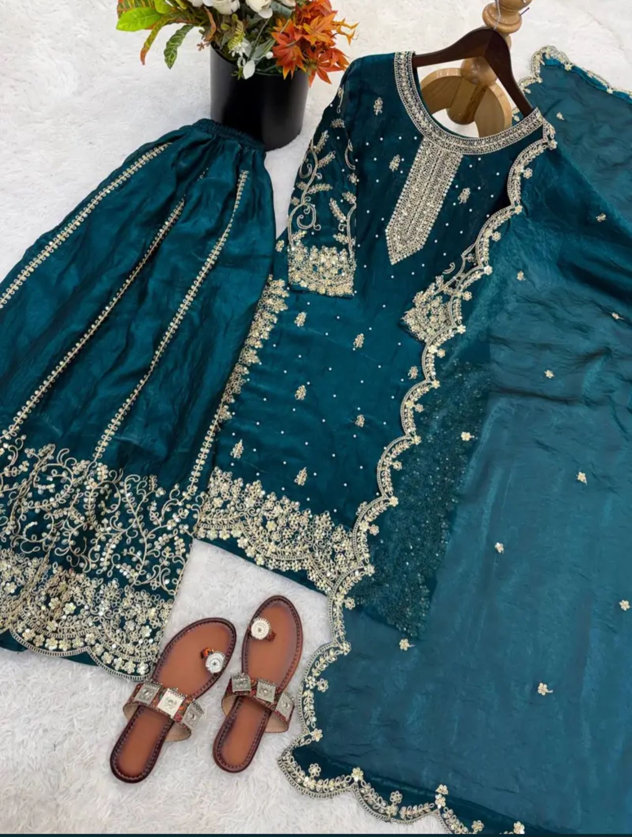 Latest Teal Blue Designer Silk Palazzo Suit for Women Party Wear In Germany