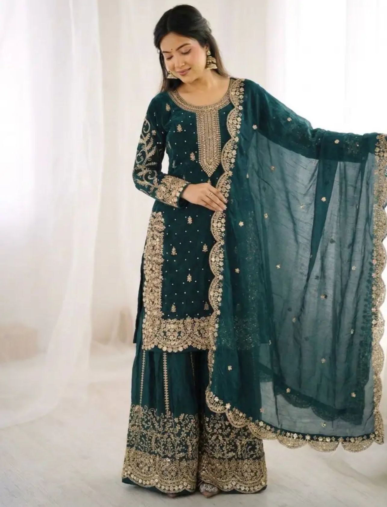 Latest Teal Blue Designer Silk Palazzo Suit for Women Party Wear In Germany
