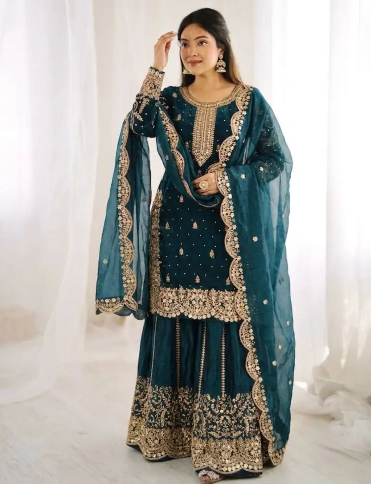Latest Teal Blue Designer Silk Palazzo Suit for Women Party Wear In Germany
