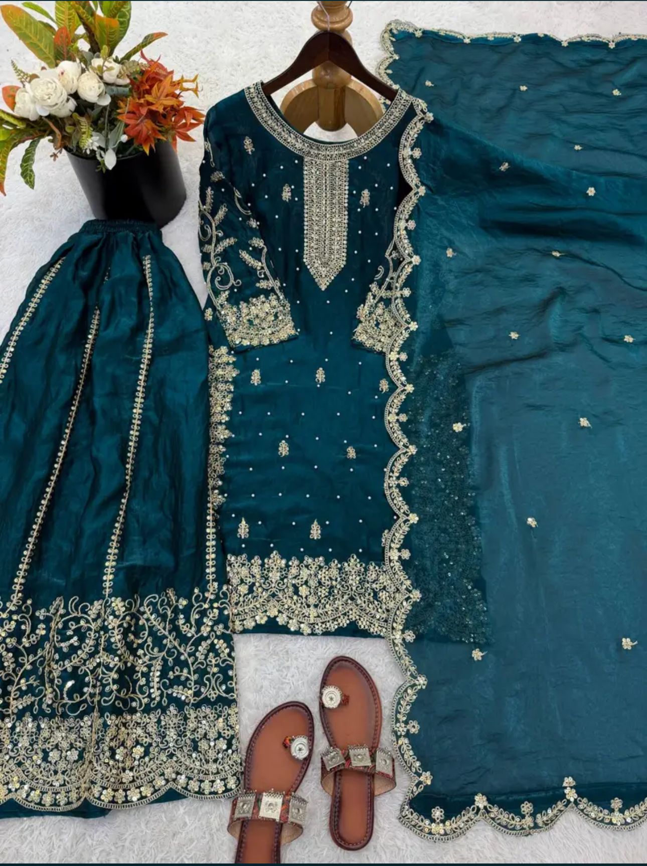 Latest Teal Blue Designer Silk Palazzo Suit for Women Party Wear In Germany