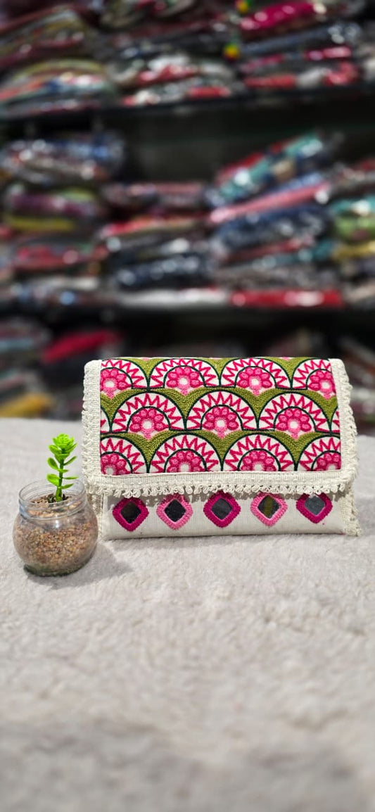 Boho Mirror Work Sling Purse, Handmade Cotton Clutch in Berlin
