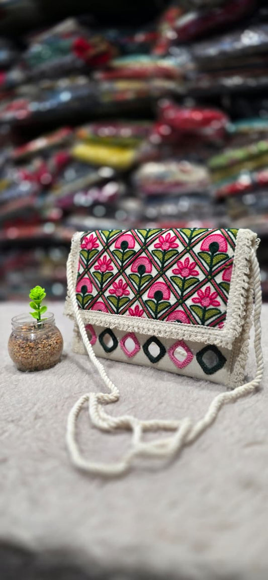 Boho Mirror Work Sling Purse, Handmade Cotton Clutch in Berlin