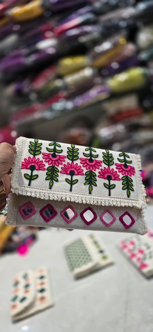 Boho Mirror Work Sling Purse, Handmade Cotton Clutch in Berlin