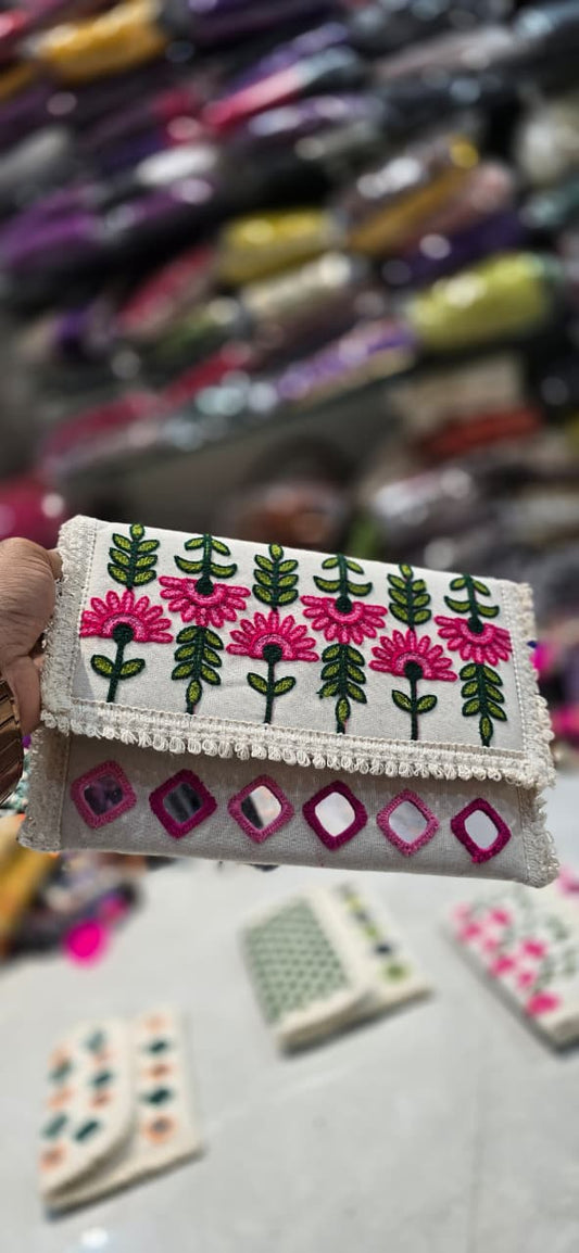 Boho Mirror Work Sling Purse, Handmade Cotton Clutch in Berlin