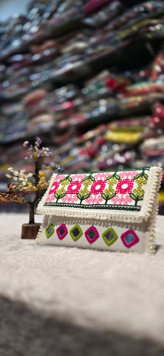 Boho Mirror Work Sling Purse, Handmade Cotton Clutch in Berlin