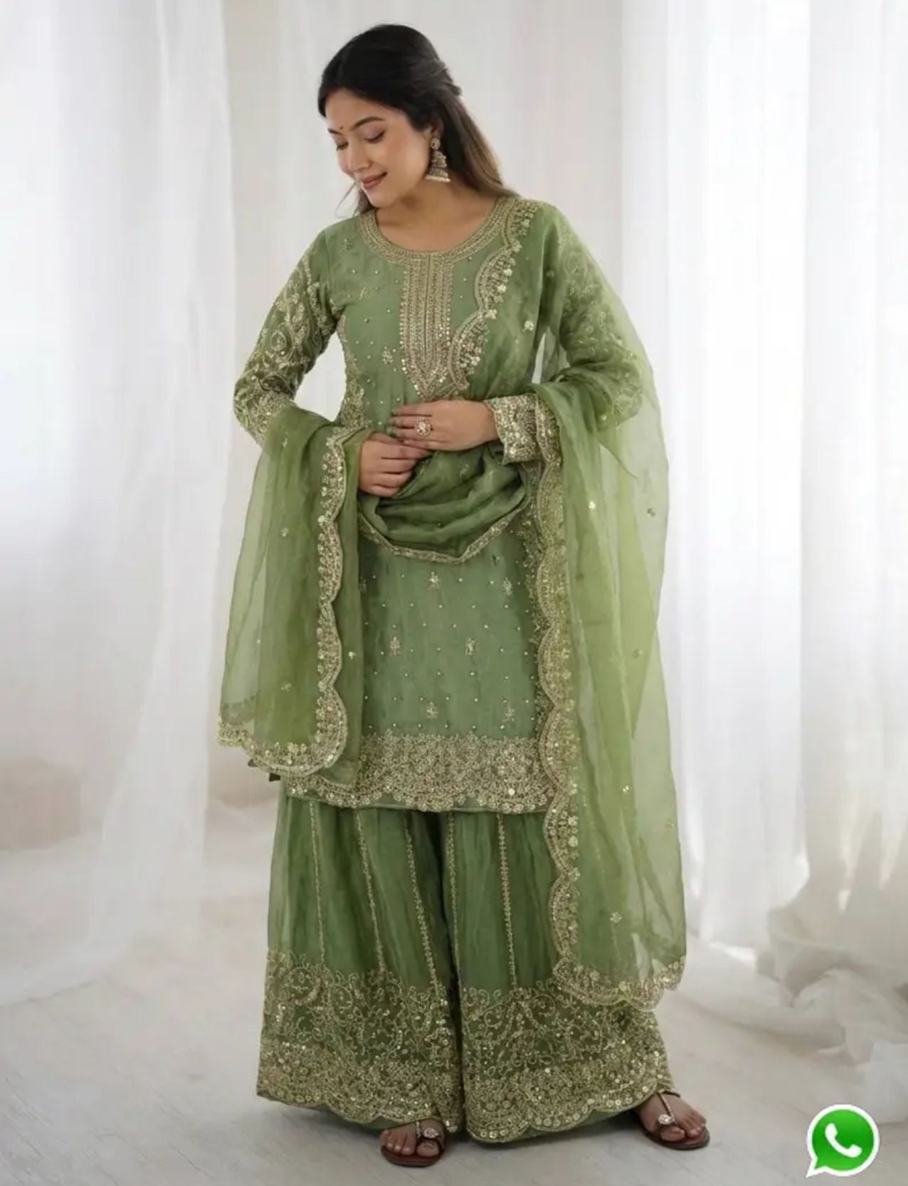 Latest Parrot Green Designer Silk Palazzo Suit for Women Party Wear In Germany