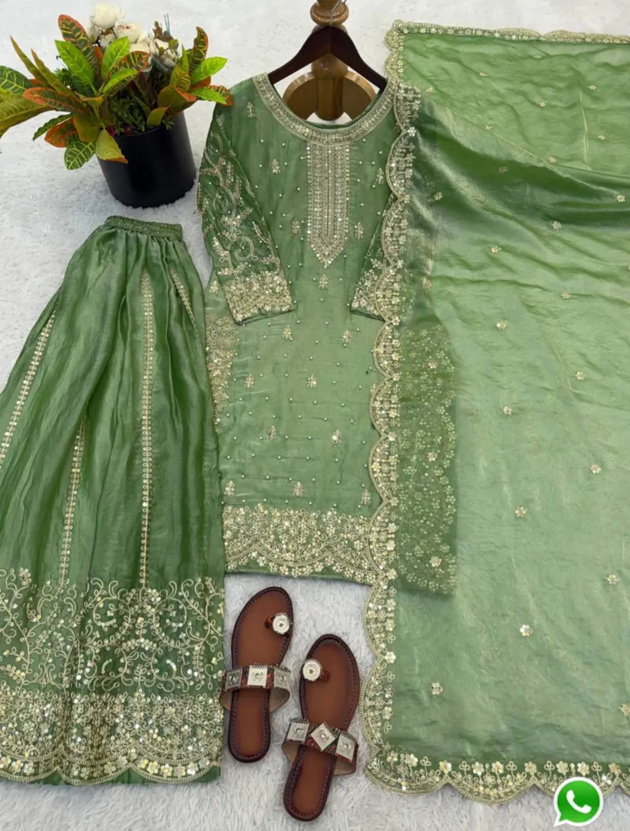 Latest Parrot Green Designer Silk Palazzo Suit for Women Party Wear In Germany