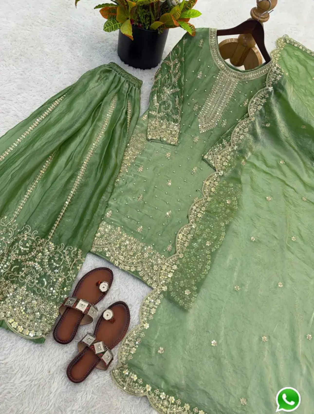 Latest Parrot Green Designer Silk Palazzo Suit for Women Party Wear In Germany