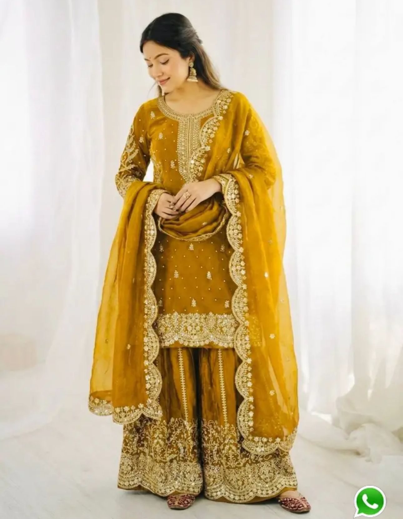 Latest Mustard Designer Silk Palazzo Suit for Women Party Wear In Germany