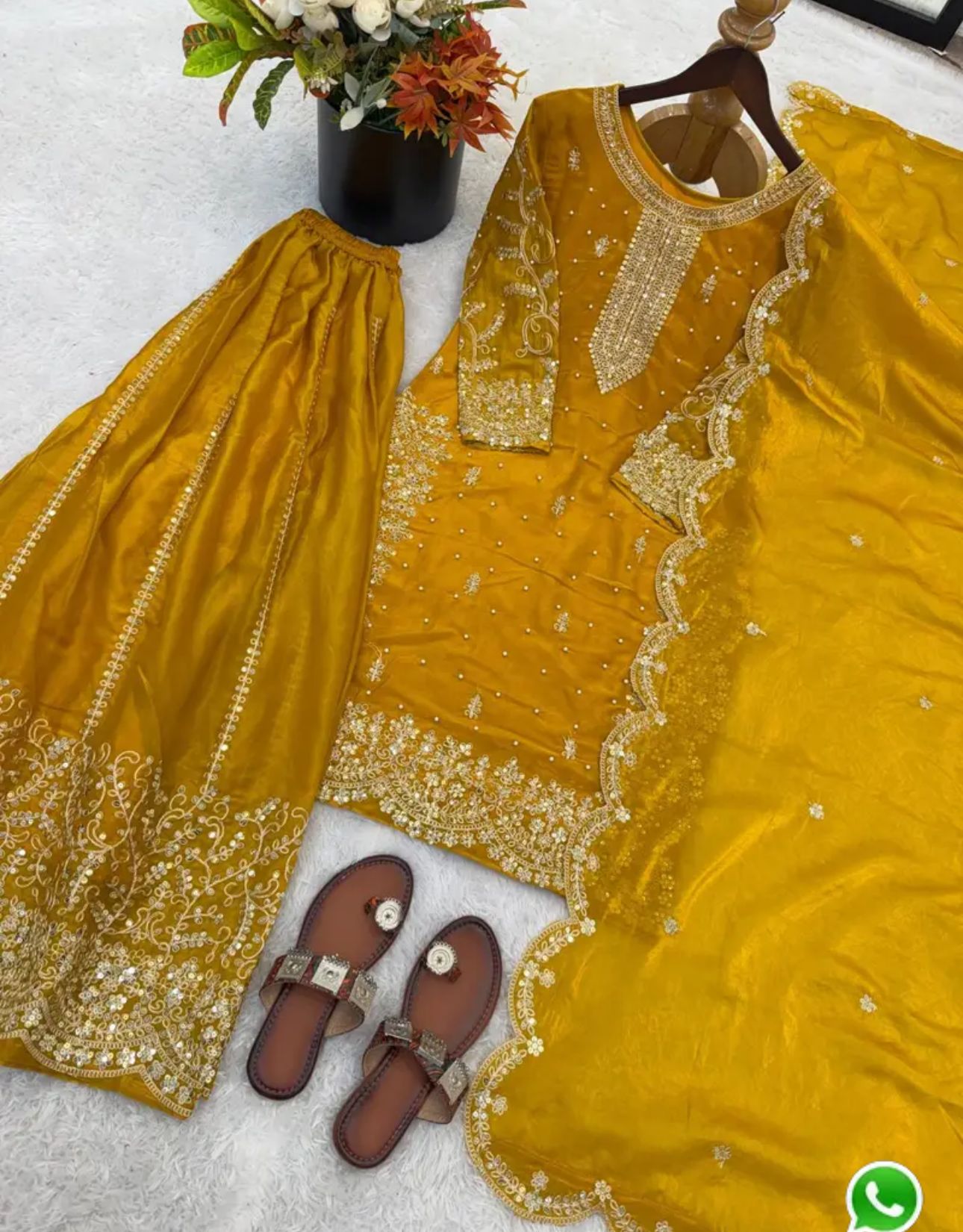 Latest Mustard Designer Silk Palazzo Suit for Women Party Wear In Germany