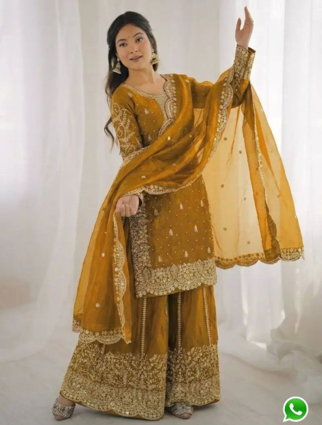 Latest Mustard Designer Silk Palazzo Suit for Women Party Wear In Germany