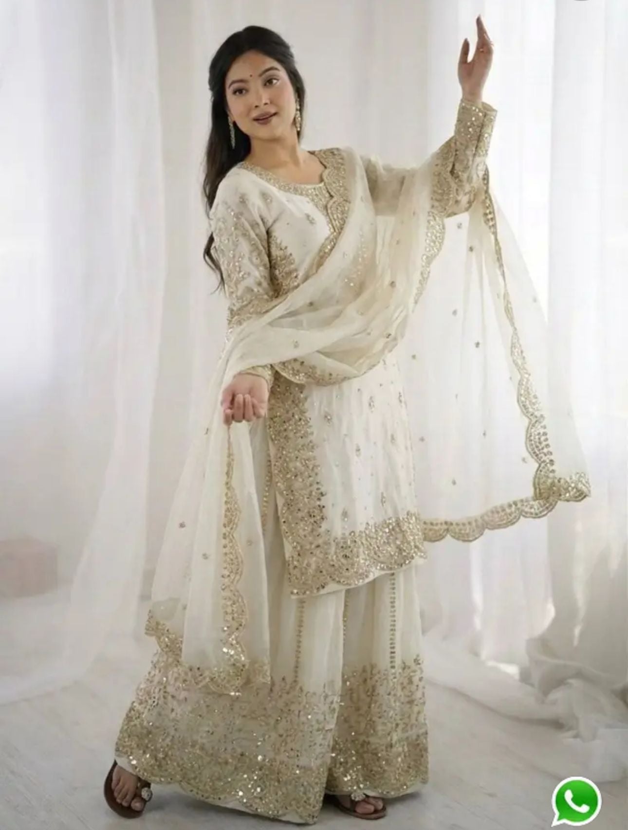 Latest Off-White Designer Silk Palazzo Suit for Women Party Wear In Germany