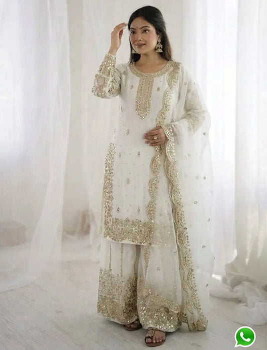 Latest Off-White Designer Silk Palazzo Suit for Women Party Wear In Germany