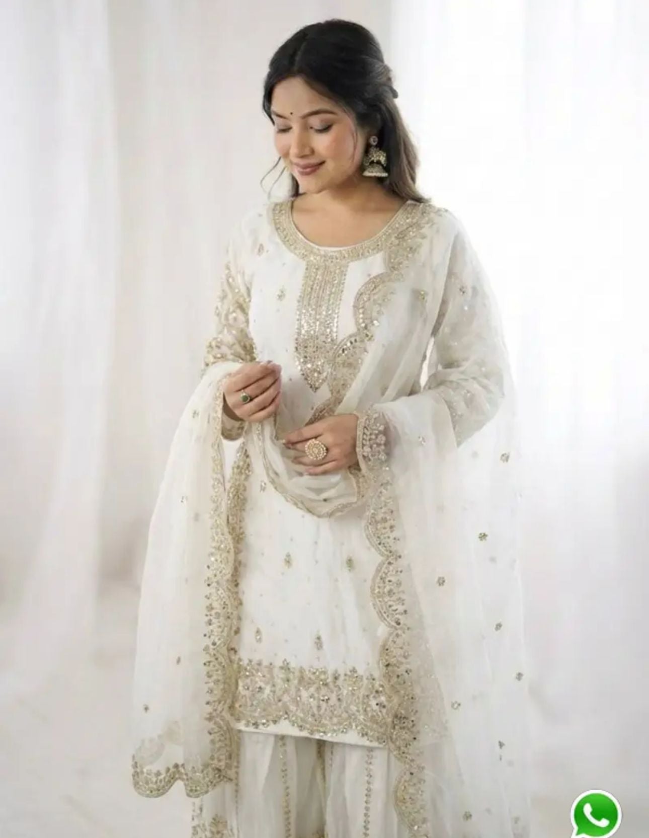 Latest Off-White Designer Silk Palazzo Suit for Women Party Wear In Germany