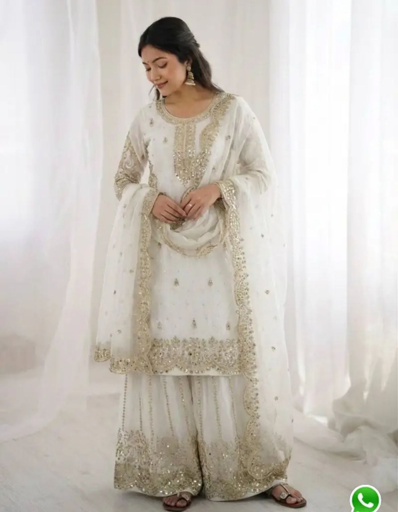 Latest Off-White Designer Silk Palazzo Suit for Women Party Wear In Germany