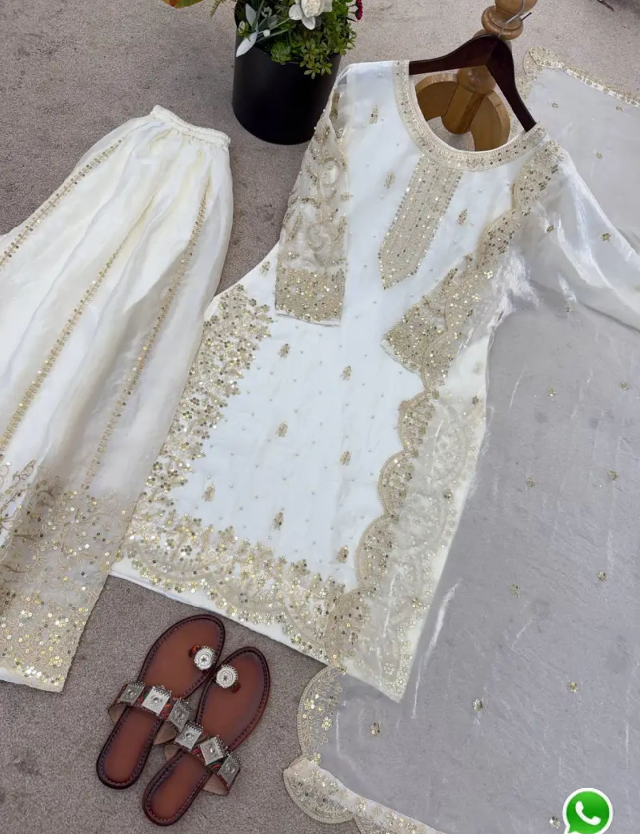 Latest Off-White Designer Silk Palazzo Suit for Women Party Wear In Germany
