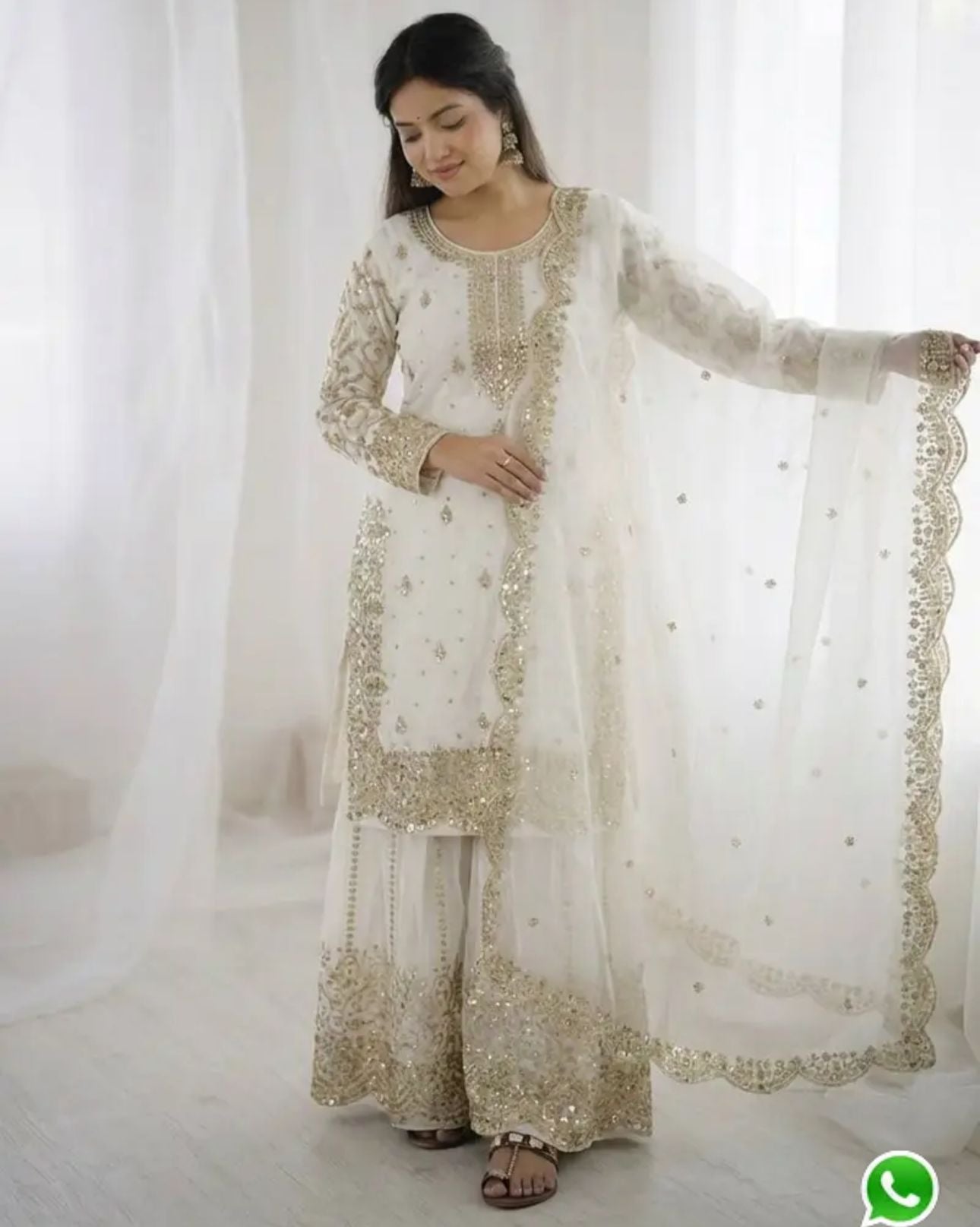 Latest Off-White Designer Silk Palazzo Suit for Women Party Wear In Germany